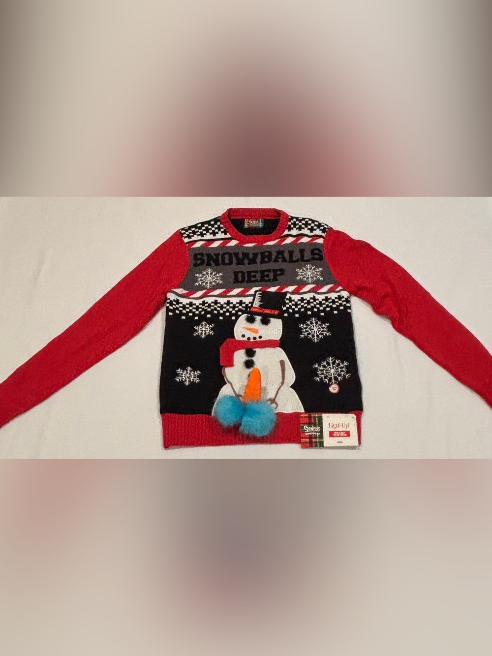 Spencer’s Snowballs Deep Light Up Ugly Christmas Sweater Men’s M NWT